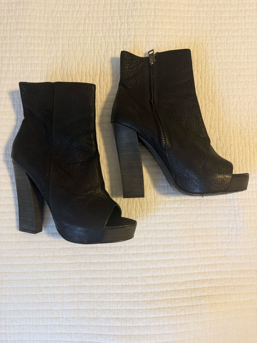 AllSaints Black Leather Peep-Toe Platform Booties